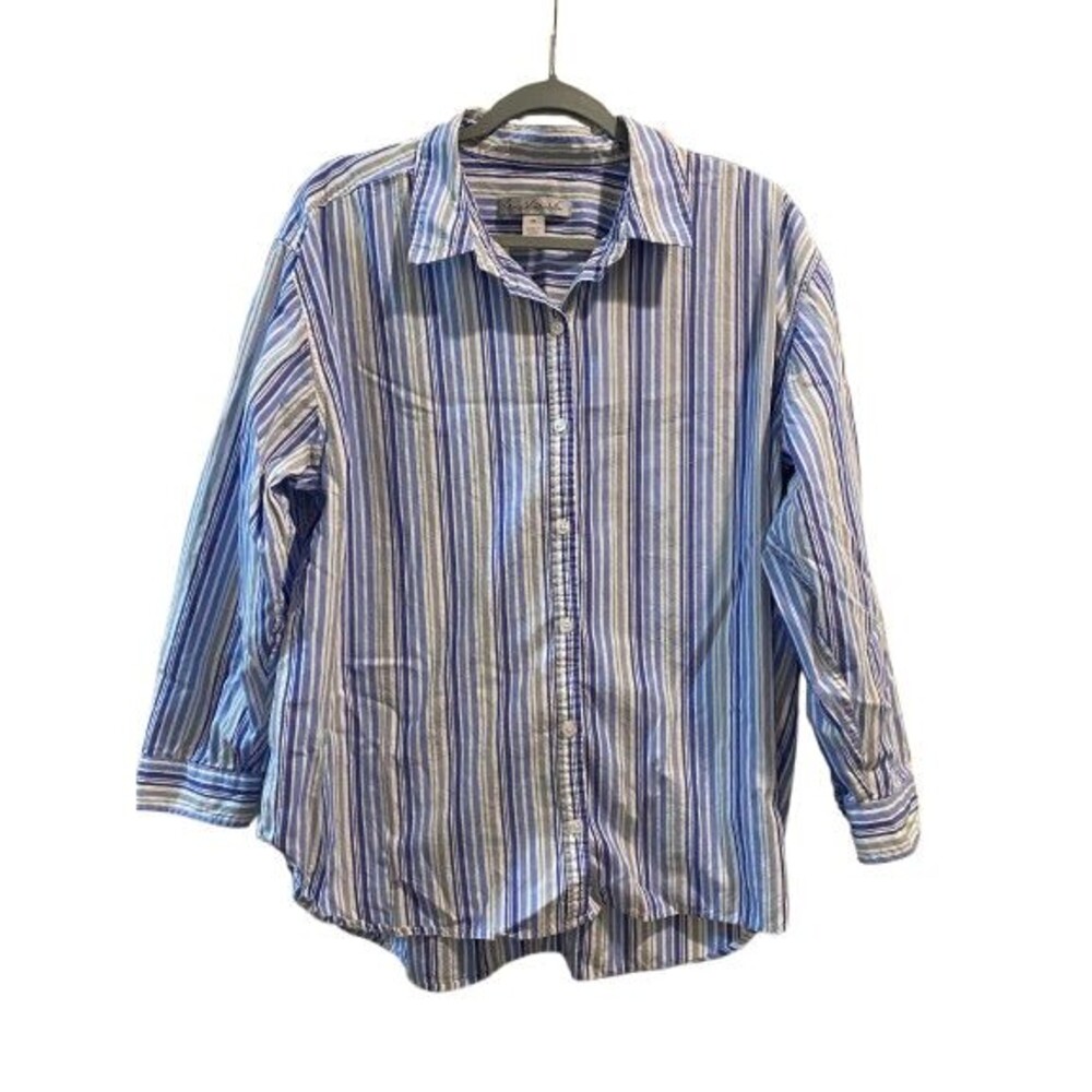 Women's 0X Shirt Button Down Gloria Vanderbilt 100% Cotton Blue stripe